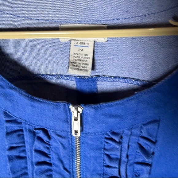 Jessica London Women’s Plus 24 Ruffled Denim Jean Jacket Blue Zip Front - Picture 5 of 6